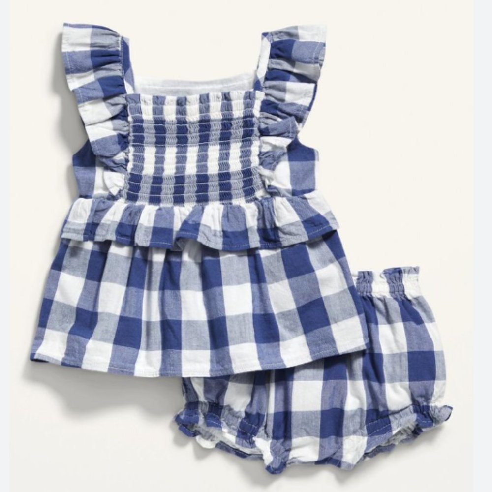 Old Navy Blue Gingham Romper (12-18 mos)